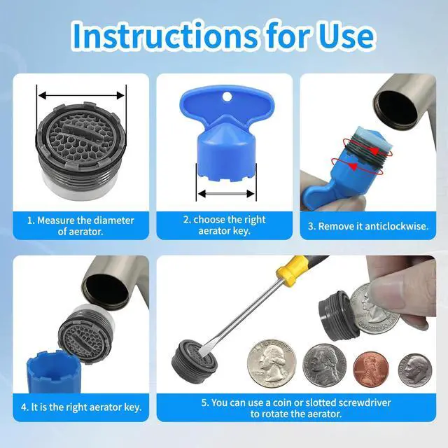 Alt view image 6 of 6 - 36Pcs Faucet Aerator Kit with 5 Sizes Aerator Key Removal Tools, Replacement Sink Tap Flow Restrictor Inserts for Bathroom and Kitchen, M16.5 M18.5 M21.5 M24 mm