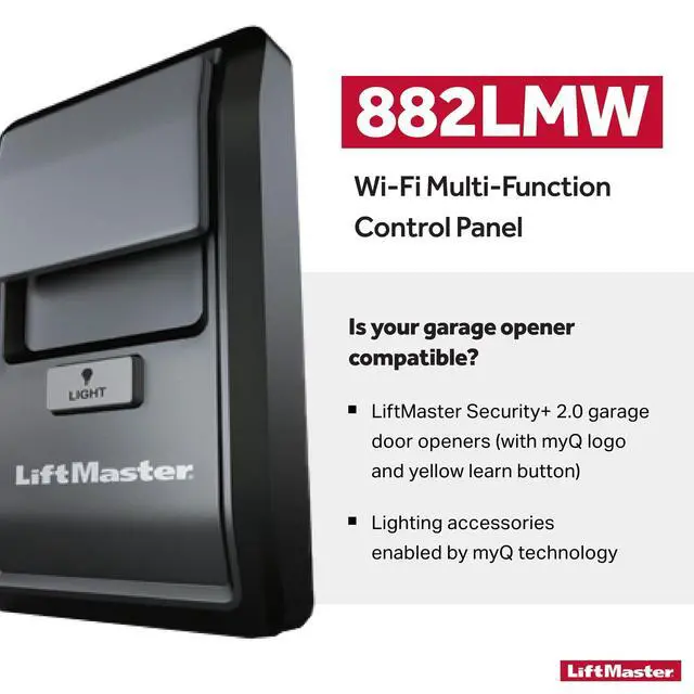 Alt view image 2 of 6 - 882LMW - ONLY Compatible with Security+ 2.0 Garage Door Openers - WiFi Supported Garage Door Control Panel -Wired Connection Required for Power Source