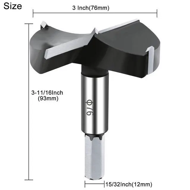 Alt view image 2 of 6 - 3'' Carbide Forstner Drill Bit for Hard Wood,Woodworking Forstner Bit | Carbide Tipped Forstner Bit for Wood, Wood Drilling Bit Hinge Cutter Tool Kit for Wood Plywood Plastic
