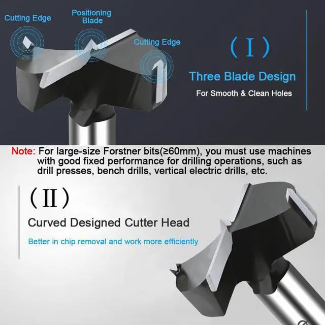 Alt view image 3 of 6 - 3'' Carbide Forstner Drill Bit for Hard Wood,Woodworking Forstner Bit | Carbide Tipped Forstner Bit for Wood, Wood Drilling Bit Hinge Cutter Tool Kit for Wood Plywood Plastic