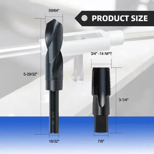 Alt view image 2 of 6 - 3/4-14 NPT Pipe Tap and 59/64" drill Set, Carbon Steel Hand Threading Plumbing Tap Set for Plumbers Mechanics DIY Thread cutting tools