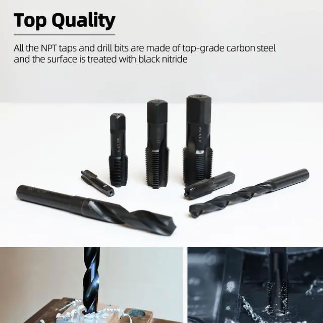 Alt view image 4 of 6 - 3/4-14 NPT Pipe Tap and 59/64" drill Set, Carbon Steel Hand Threading Plumbing Tap Set for Plumbers Mechanics DIY Thread cutting tools