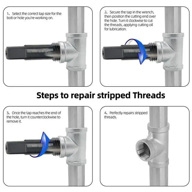 Alt view image 6 of 6 - 3/4-14 NPT Pipe Tap and 59/64" drill Set, Carbon Steel Hand Threading Plumbing Tap Set for Plumbers Mechanics DIY Thread cutting tools