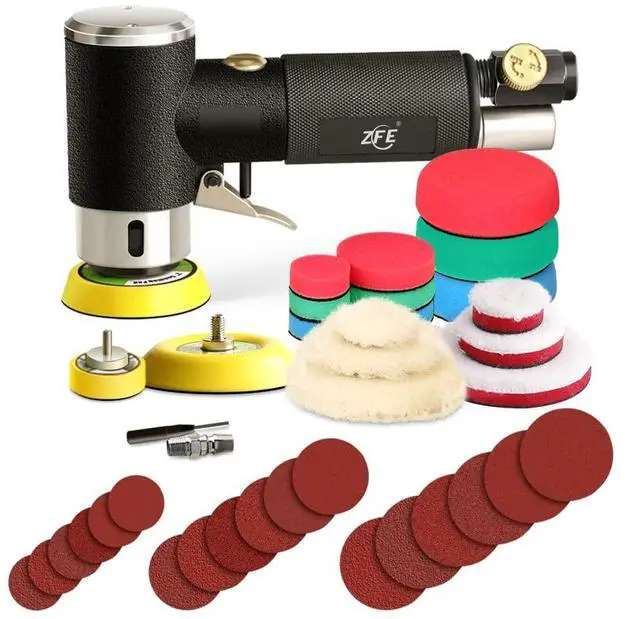 Main image of 1/2/3 Inch Random Orbital Air Sander, Mini Pneumatic Sander for Auto Body Work, High Speed Air Powered Polisher with 15 Polishing Buffing Pads,18 Sandpapers