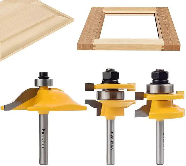 Main image of 3PCS 1/4" Shank Router Bit Set,Raised Panel Cabinet Door Making Router Bits | Cemented Carbide Router Bits, Woodworking Tools Router Door & Window Bits (Tenon Joint Cutter Diameter: 1-5/8")