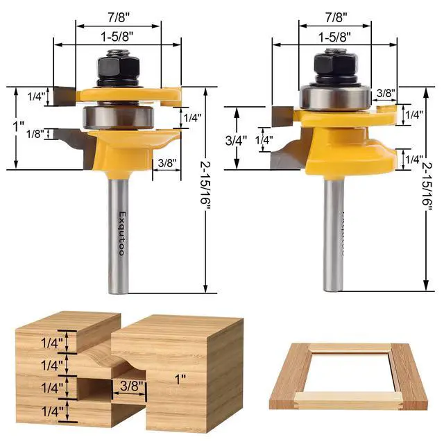 Alt view image 3 of 6 - 3PCS 1/4" Shank Router Bit Set,Raised Panel Cabinet Door Making Router Bits | Cemented Carbide Router Bits, Woodworking Tools Router Door & Window Bits (Tenon Joint Cutter Diameter: 1-5/8")