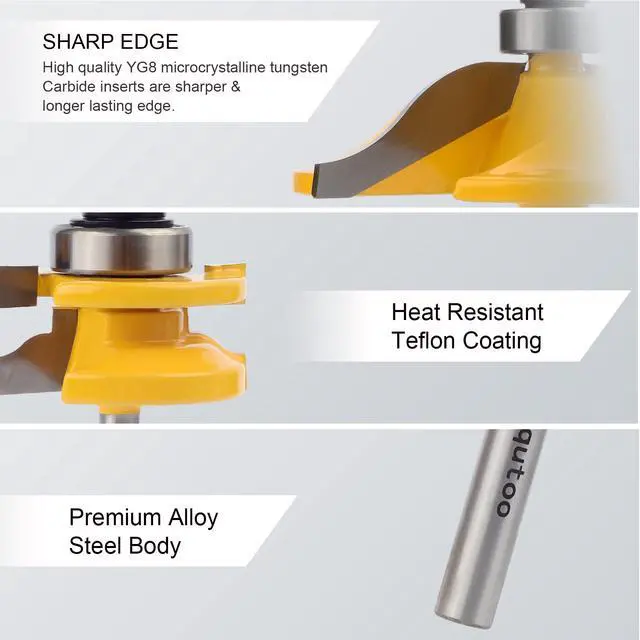 Alt view image 4 of 6 - 3PCS 1/4" Shank Router Bit Set,Raised Panel Cabinet Door Making Router Bits | Cemented Carbide Router Bits, Woodworking Tools Router Door & Window Bits (Tenon Joint Cutter Diameter: 1-5/8")