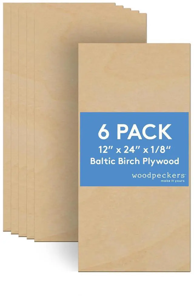 Main image of 3 mm Baltic Birch Plywood 1/8 x 12 x 24 Inch, Box of 6 B/BB Grade Craft Wood, Stronger Than Basswood Sheets, for Laser, CNC Cutting and Wood Burning, by