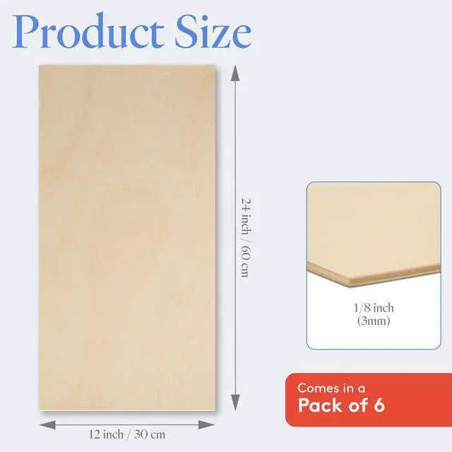 Alt view image 2 of 6 - 3 mm Baltic Birch Plywood 1/8 x 12 x 24 Inch, Box of 6 B/BB Grade Craft Wood, Stronger Than Basswood Sheets, for Laser, CNC Cutting and Wood Burning, by