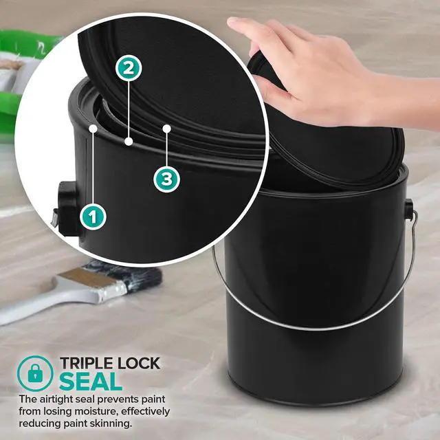 Alt view image 3 of 6 - All-Plastic Paint Can (2 Pack) - Gallon Bucket with Metal Handle - Small Bucket with Airtight Seal - Rust Proof Plastic Paint Container with Lid - Reusable Paint Storage Container