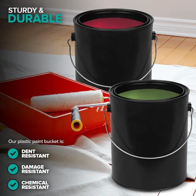 Alt view image 4 of 6 - All-Plastic Paint Can (2 Pack) - Gallon Bucket with Metal Handle - Small Bucket with Airtight Seal - Rust Proof Plastic Paint Container with Lid - Reusable Paint Storage Container