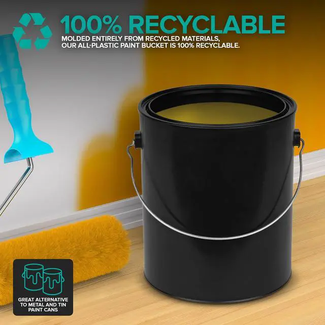 Alt view image 6 of 6 - All-Plastic Paint Can (2 Pack) - Gallon Bucket with Metal Handle - Small Bucket with Airtight Seal - Rust Proof Plastic Paint Container with Lid - Reusable Paint Storage Container