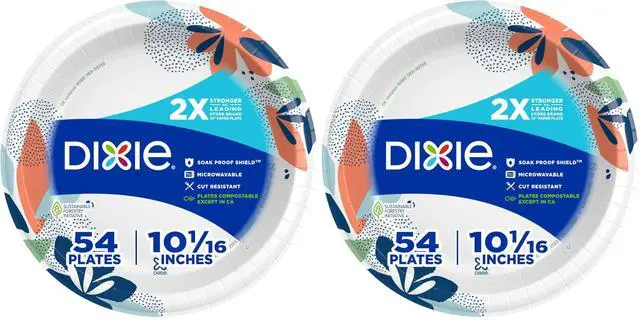 Main image of Large 10-inch paper plates2x stronger*, microwave-safe, leak-resistant, and cut-resistant; disposable plates suitable for everyday breakfast, lunch, and dinner; 54-count (2 packs).