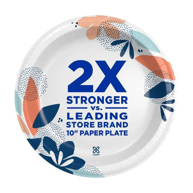 Alt view image 2 of 7 - Large 10-inch paper plates2x stronger*, microwave-safe, leak-resistant, and cut-resistant; disposable plates suitable for everyday breakfast, lunch, and dinner; 54-count (2 packs).
