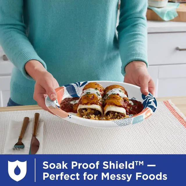 Alt view image 6 of 7 - Large 10-inch paper plates2x stronger*, microwave-safe, leak-resistant, and cut-resistant; disposable plates suitable for everyday breakfast, lunch, and dinner; 54-count (2 packs).