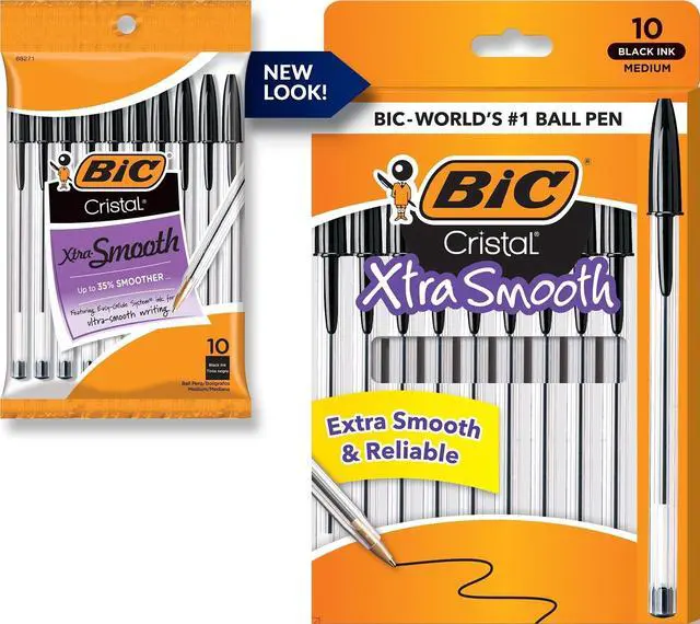 Main image of Ballpoint pen, medium tip (1.0mm), black, pack of 10 | Smooth-writing ink system, anti-roll hexagonal barrel, with pocket clip; ideal for writing.