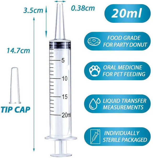 Alt view image 2 of 6 - 20ml Syringe (with cap) Suitable for liquids, oral use, laboratory applications, measuring, and dispensing (Pack of 3)