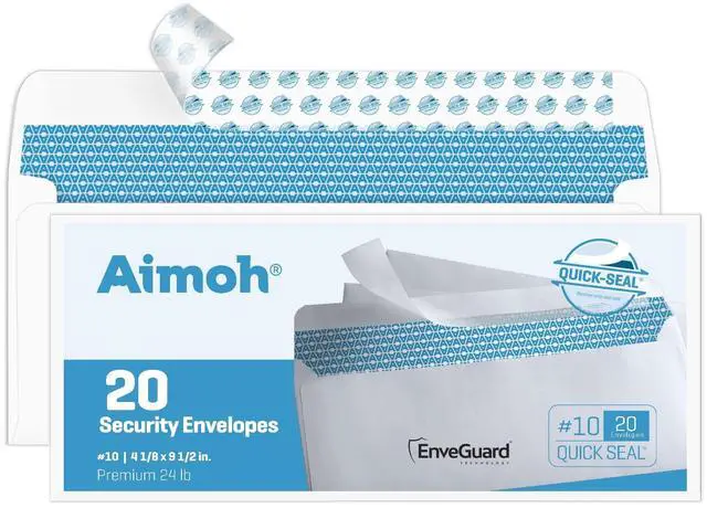 Main image of #10 Security Mailing Envelopes Letter Size, Self Seal, 20 Count, No Window, EnveGuard Security Tint, White, 4 x 9½ in, 24 lb Paper