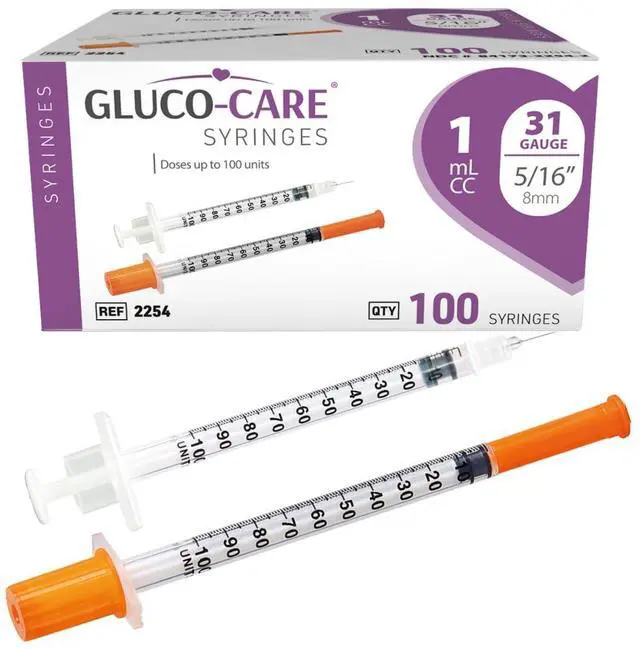 Main image of 1mL Syringe, 31G x 5/16" (8mm), orange cap, 100 count/box | Fine needle tip; suitable for home and laboratory use; transparent barrel with clear, bold graduations; smooth-gliding plunger (with safety