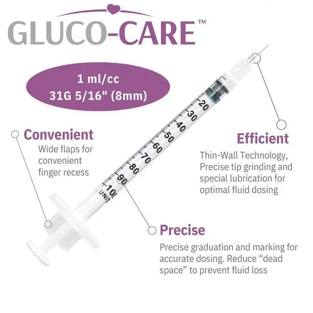 Alt view image 3 of 7 - 1mL Syringe, 31G x 5/16" (8mm), orange cap, 100 count/box | Fine needle tip; suitable for home and laboratory use; transparent barrel with clear, bold graduations; smooth-gliding plunger (with safety