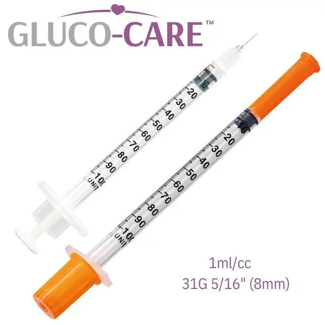 Alt view image 2 of 7 - 1mL Syringe, 31G x 5/16" (8mm), orange cap, 100 count/box | Fine needle tip; suitable for home and laboratory use; transparent barrel with clear, bold graduations; smooth-gliding plunger (with safety