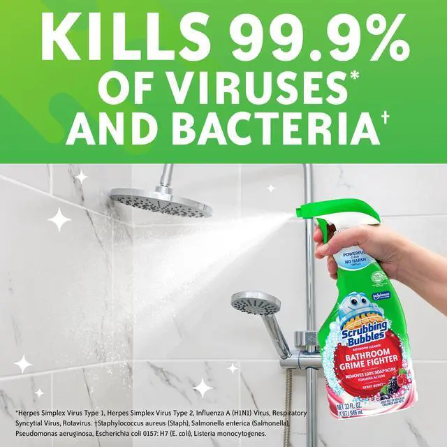 Alt view image 2 of 7 - Bathroom and Shower Cleaning Spray, Foaming Bathroom Grime Fighter (Removes Soap Scum), Berry Scent, 32 oz.