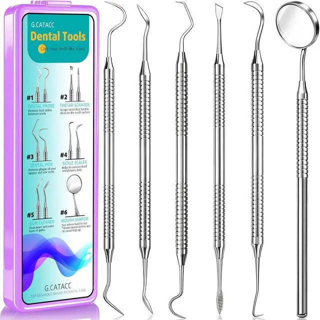 Main image of Dental Cleaning Tool Set (includes tartar scraper/plaque remover) 6-in-1 stainless steel tools for deep cleaning, teeth whitening, and oral care; suitable for daily home maintenance (between dental