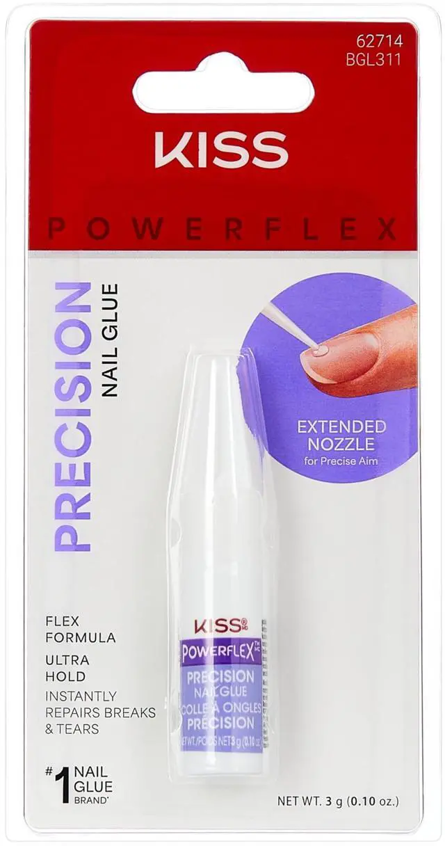 Main image of Precision Nail Glue (suitable for press-on nails, manicure kits, nail tips, and nail wraps), 0.10 oz. Features ultra-strong adhesion and a quick-drying formula; instantly repairs nail cracks, splits,