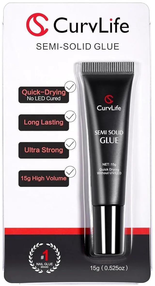 Main image of CurvLife Semi Solid Nail Glue, 15g Strong Nail Glue for Press On Nails | No UV Lamp Needed, Air-Dry Nail Glue Gel Has Gap-Filling Texture for Nail Tips and Press-Ons with Quick, Long-Lasting Hold