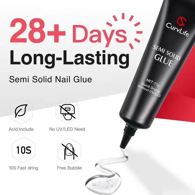 Alt view image 2 of 6 - CurvLife Semi Solid Nail Glue, 15g Strong Nail Glue for Press On Nails | No UV Lamp Needed, Air-Dry Nail Glue Gel Has Gap-Filling Texture for Nail Tips and Press-Ons with Quick, Long-Lasting Hold