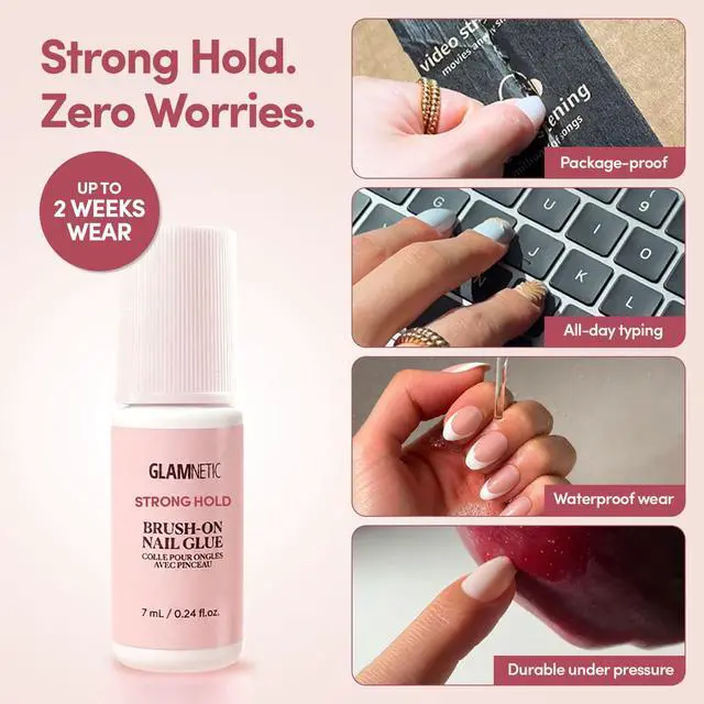 Alt view image 2 of 7 - Super Strong BrushOn Nail Glue, Brush Tip Applicator for Press On & Fake Nails, MessFree TravelFriendly Vegan Formula, Durable LongLasting Hold, 0.24 fl oz