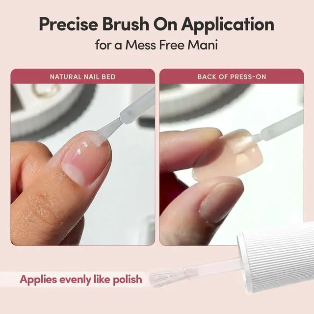 Alt view image 3 of 7 - Super Strong BrushOn Nail Glue, Brush Tip Applicator for Press On & Fake Nails, MessFree TravelFriendly Vegan Formula, Durable LongLasting Hold, 0.24 fl oz