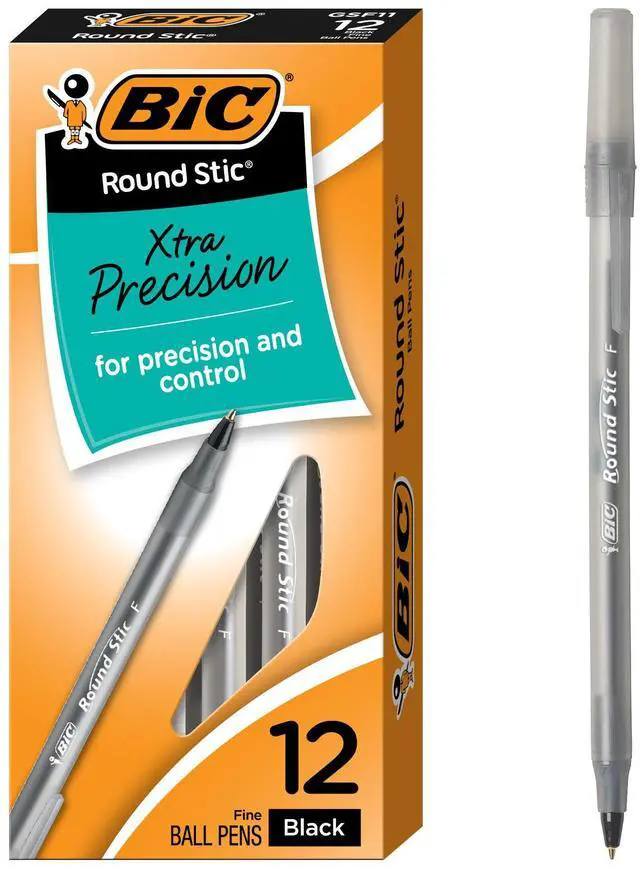 Main image of Round Stic Ball Pen, Fine Point, 0.8mm, Black, 12 Pens (GSF11-Blk) | Fine Point (0.8 Mm) for Precise Writing | Easy-Glide System Ink for Smooth Writing | Translucent Barrel Shows Ink Supply