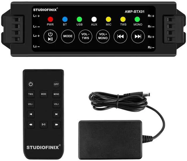 Main image of 4-Channel Wall Mount Amplifier, 19V3A, Power-Off Memory & Infrared Remote Control with Bluetooth 5.0, USB/MIC/AUX/TWS, for Home/Garage/Ceiling Speakers