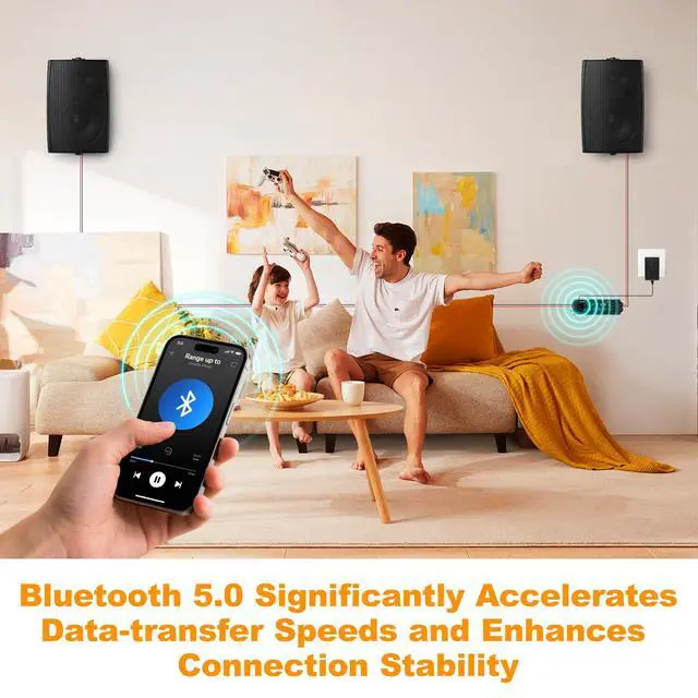 Alt view image 4 of 7 - 4-Channel Wall Mount Amplifier, 19V3A, Power-Off Memory & Infrared Remote Control with Bluetooth 5.0, USB/MIC/AUX/TWS, for Home/Garage/Ceiling Speakers