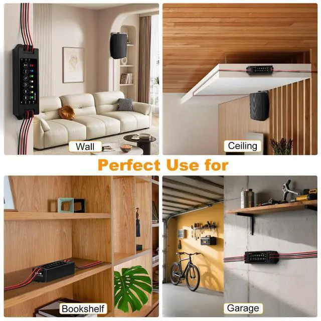 Alt view image 6 of 7 - 4-Channel Wall Mount Amplifier, 19V3A, Power-Off Memory & Infrared Remote Control with Bluetooth 5.0, USB/MIC/AUX/TWS, for Home/Garage/Ceiling Speakers
