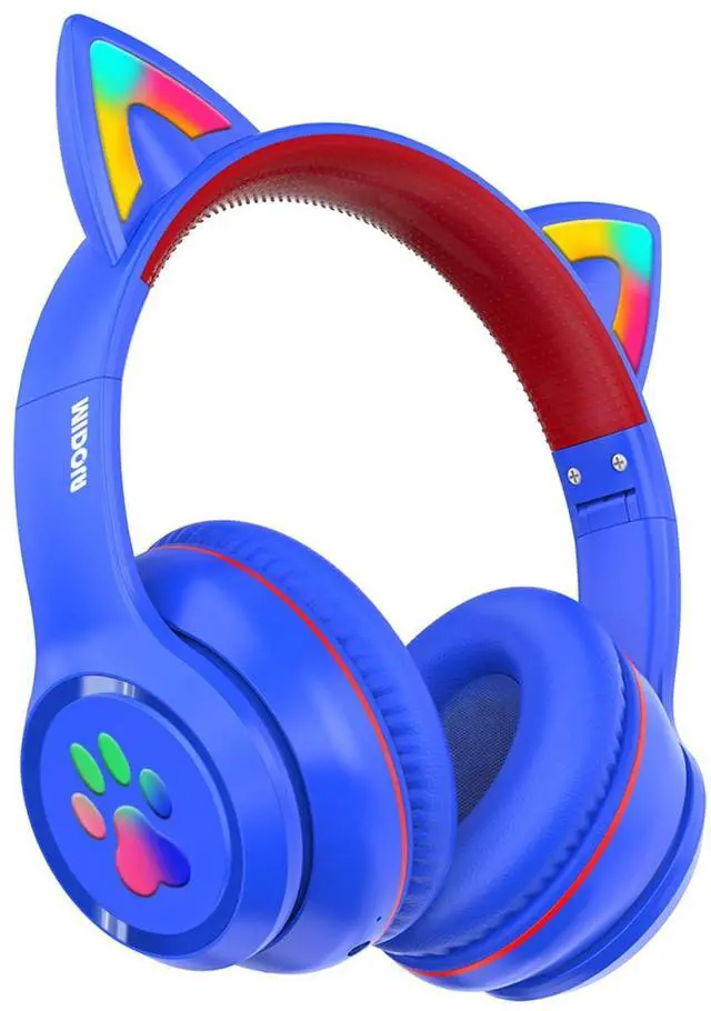 Main image of Bluetooth Headphones Wireless Cat Ear 60H/8H with LED Light Mic Blue | Adjustable Headband Foldable Over-Ear Headset for Kids/Tablet/iPad/Laptop,HD Stereo Sound,Aux Aux 3.5mm