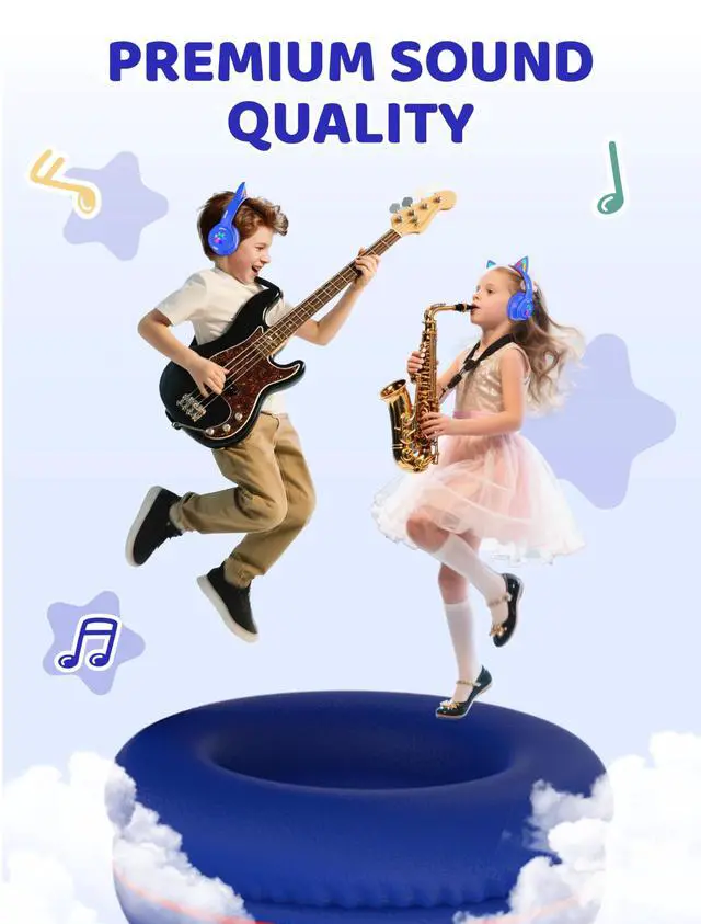 Alt view image 7 of 7 - Bluetooth Headphones Wireless Cat Ear 60H/8H with LED Light Mic Blue | Adjustable Headband Foldable Over-Ear Headset for Kids/Tablet/iPad/Laptop,HD Stereo Sound,Aux Aux 3.5mm