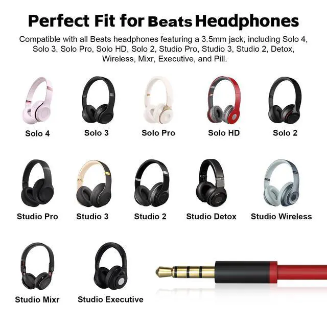 Alt view image 2 of 7 - USB C Solo 4 Audio Cable, Solo 3 Replacement Audio Aux Cord with Inline Mic Control Compatible with Beats Studio Solo Pro Detox Mixr Executive Pill Headphones to iPhone 17/16 USB-C Devices (Black&Red)