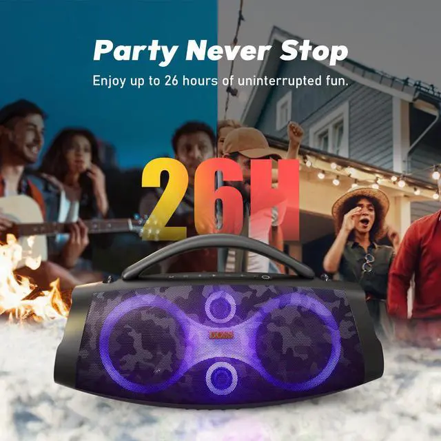 Alt view image 3 of 7 - Extreme Boom Pro D200 240W Peak Outdoor Bluetooth Speaker | 120W Deep Bass, 26hr Playtime, IPX6 Waterproof, Beat-synced Lights, Stereo Pairing, for Camping Beach Tailgate Backyard