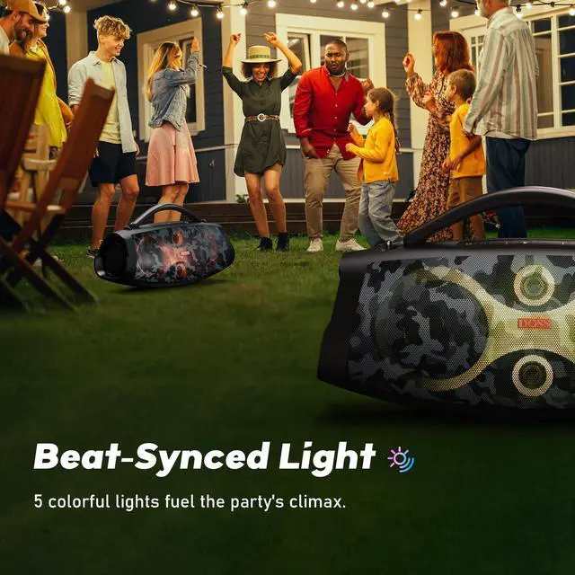 Alt view image 5 of 7 - Extreme Boom Pro D200 240W Peak Outdoor Bluetooth Speaker | 120W Deep Bass, 26hr Playtime, IPX6 Waterproof, Beat-synced Lights, Stereo Pairing, for Camping Beach Tailgate Backyard
