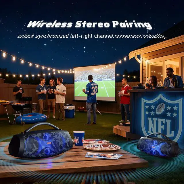 Alt view image 6 of 7 - Extreme Boom Pro D200 240W Peak Outdoor Bluetooth Speaker | 120W Deep Bass, 26hr Playtime, IPX6 Waterproof, Beat-synced Lights, Stereo Pairing, for Camping Beach Tailgate Backyard