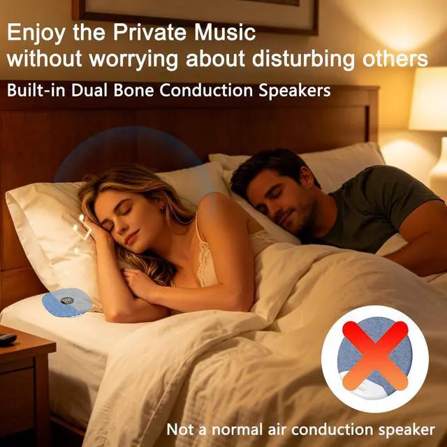 Alt view image 3 of 7 - Under Pillow Speaker Dual Bone Conduction Stereo Bluetooth Wireless Music Portable Sleep Sound Sleep Speaker with LED Display White Noise Timer for Side Sleepers Supports TF Card (Blue)