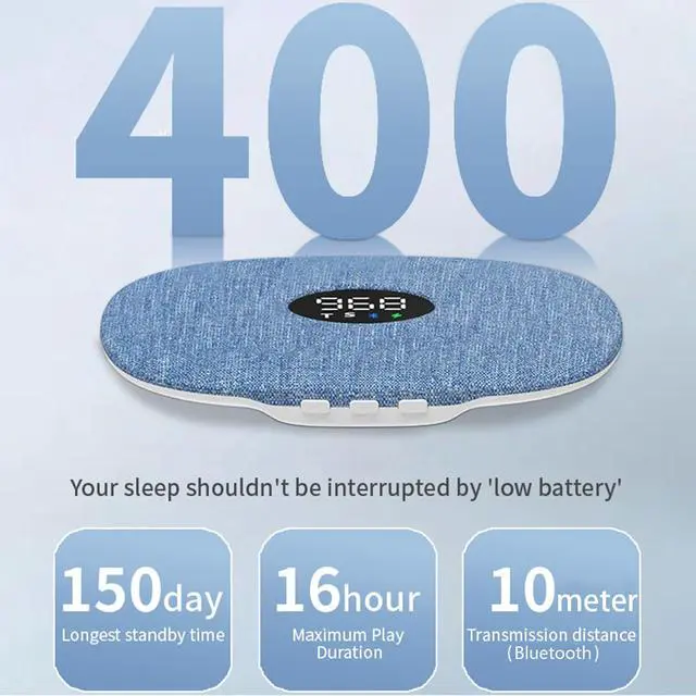 Alt view image 6 of 7 - Under Pillow Speaker Dual Bone Conduction Stereo Bluetooth Wireless Music Portable Sleep Sound Sleep Speaker with LED Display White Noise Timer for Side Sleepers Supports TF Card (Blue)
