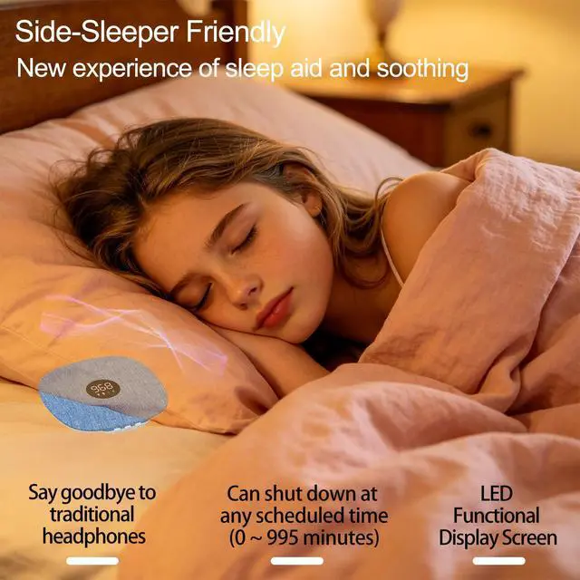 Alt view image 4 of 7 - Under Pillow Speaker Dual Bone Conduction Stereo Bluetooth Wireless Music Portable Sleep Sound Sleep Speaker with LED Display White Noise Timer for Side Sleepers Supports TF Card (Blue)