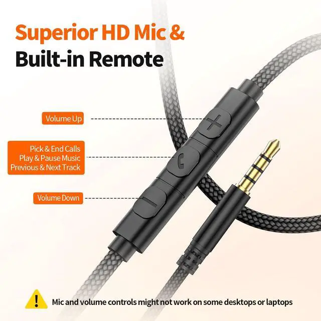 Alt view image 4 of 7 - W70 Bundle, 3.5mm Headset with Mic, USB-C Adapter & Case, Black | Volume Control, 4.9ft Long Wire, Metal Plugs, For iPhone 17 16 15, Samsung, iPad, Laptop, Tablet, Ages 16+