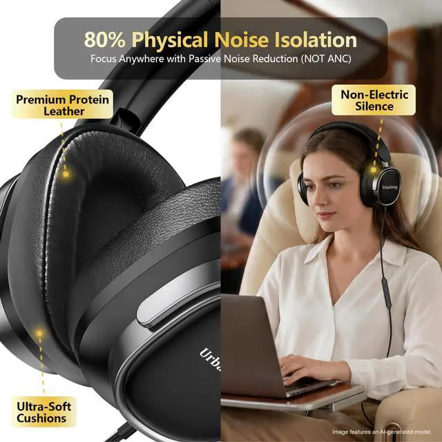 Alt view image 3 of 7 - W70 Bundle, 3.5mm Headset with Mic, USB-C Adapter & Case, Black | Volume Control, 4.9ft Long Wire, Metal Plugs, For iPhone 17 16 15, Samsung, iPad, Laptop, Tablet, Ages 16+
