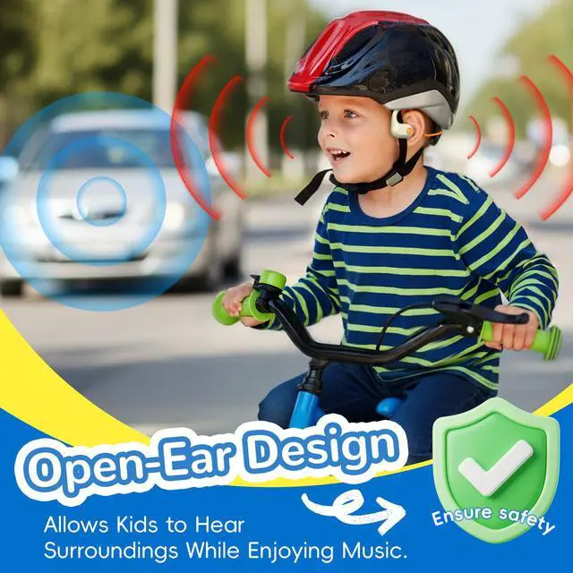 Alt view image 2 of 7 - Kids Open Ear Headphones, 85dB Volume Limit, Ages 5+ | 17g air conduction design with IPX6 water resistance, mic, magnetic charging and 10H battery for school, sports and travel