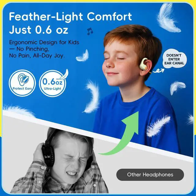 Alt view image 3 of 7 - Kids Open Ear Headphones, 85dB Volume Limit, Ages 5+ | 17g air conduction design with IPX6 water resistance, mic, magnetic charging and 10H battery for school, sports and travel
