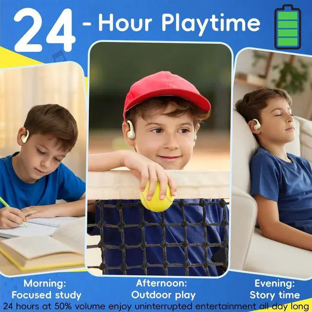 Alt view image 6 of 7 - Kids Open Ear Headphones, 85dB Volume Limit, Ages 5+ | 17g air conduction design with IPX6 water resistance, mic, magnetic charging and 10H battery for school, sports and travel